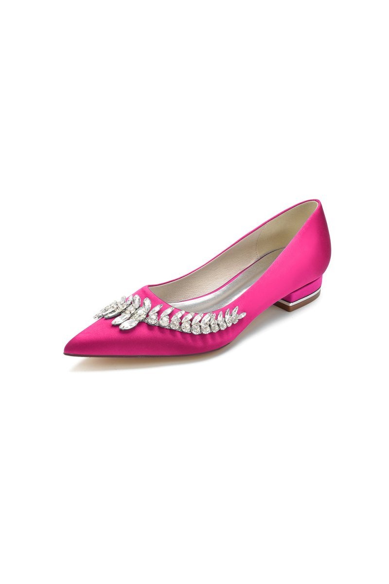 Satin Pointed Toe Beading Kitten Heels - BOLODOO
