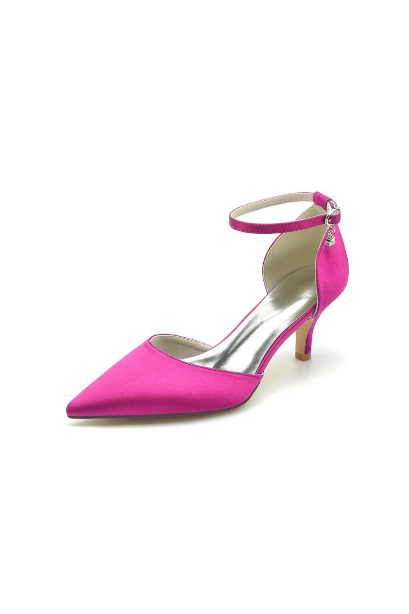 Simple Pointed Toe Satin Kitten Heels - BOLODOO