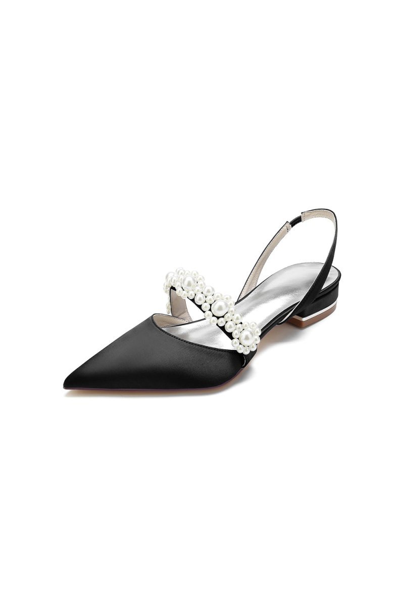 Satin Pointed Toe Pearl Kitten Heels - BOLODOO