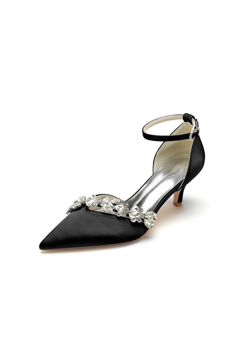Elegant Pointed Toe Rhinestone Kitten Heels - BOLODOO