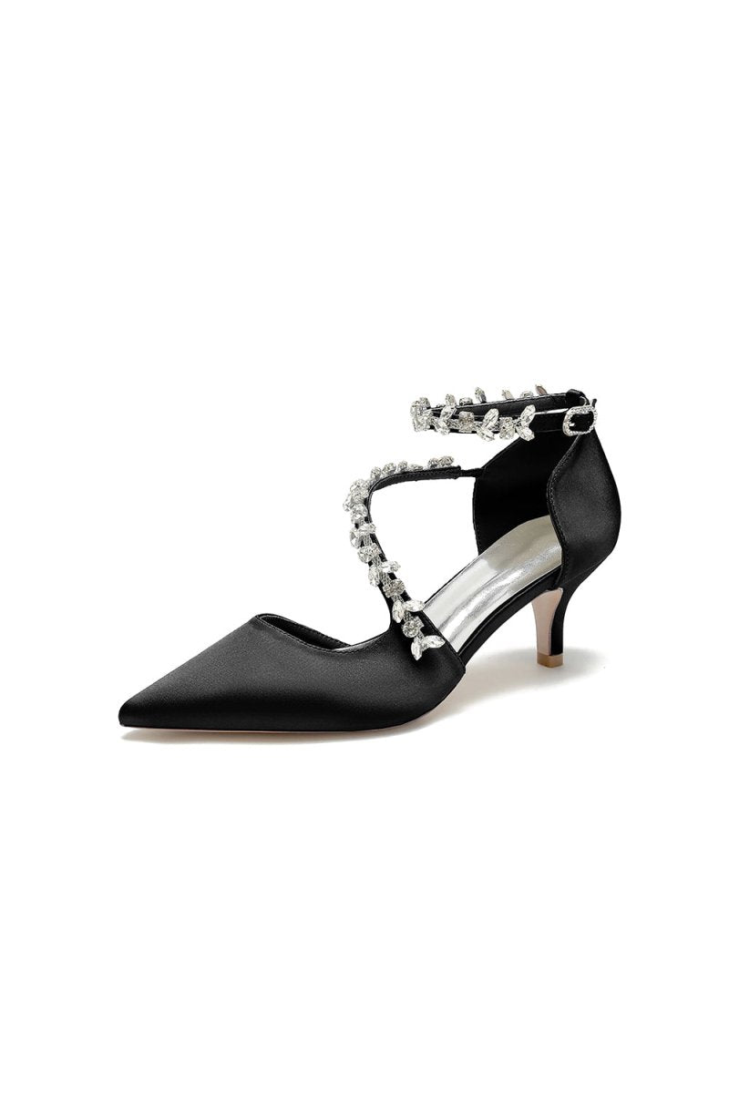 Pointed Toe Beading Ankle Strap High Heels - BOLODOO