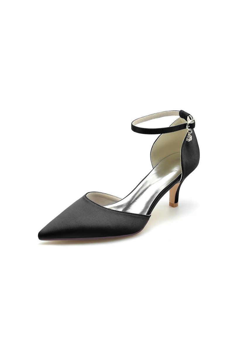 Simple Pointed Toe Satin Kitten Heels - BOLODOO