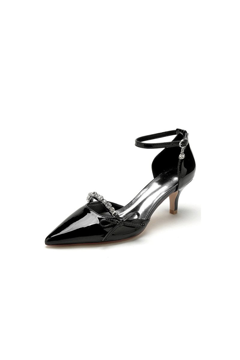 Elegant Stiletto Heel Patent Leather Pumps with Metallic Ornament - BOLODOO