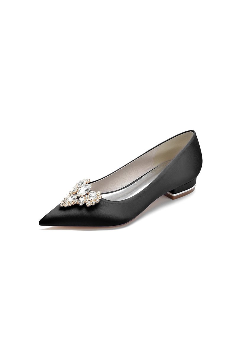 Pretty Pointed Toe Rhinestone Kitten Heels - BOLODOO