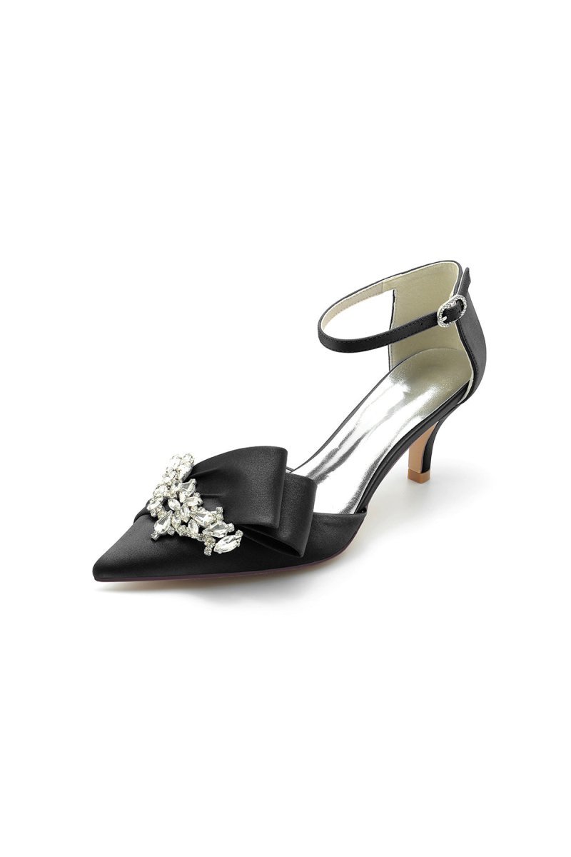 Rhinestone Pointed Toe Satin High Heels - BOLODOO