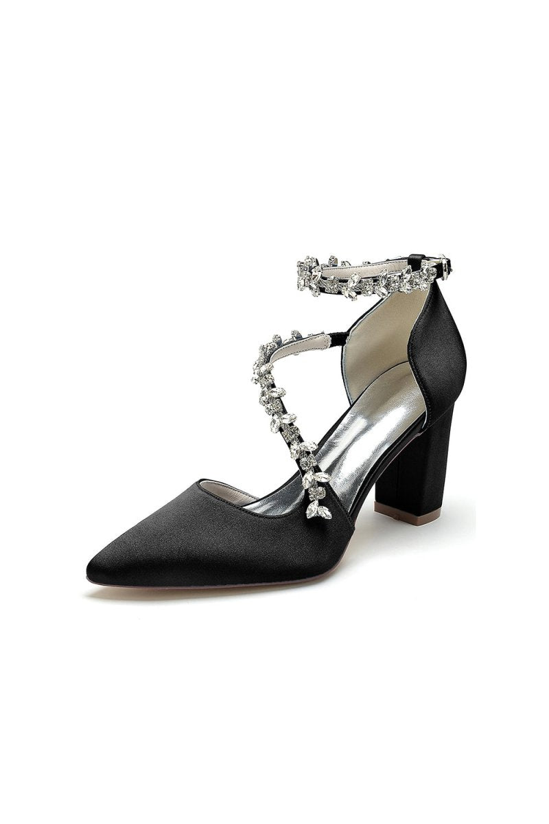 White Satin Pump with Silver Chain Accent - BOLODOO