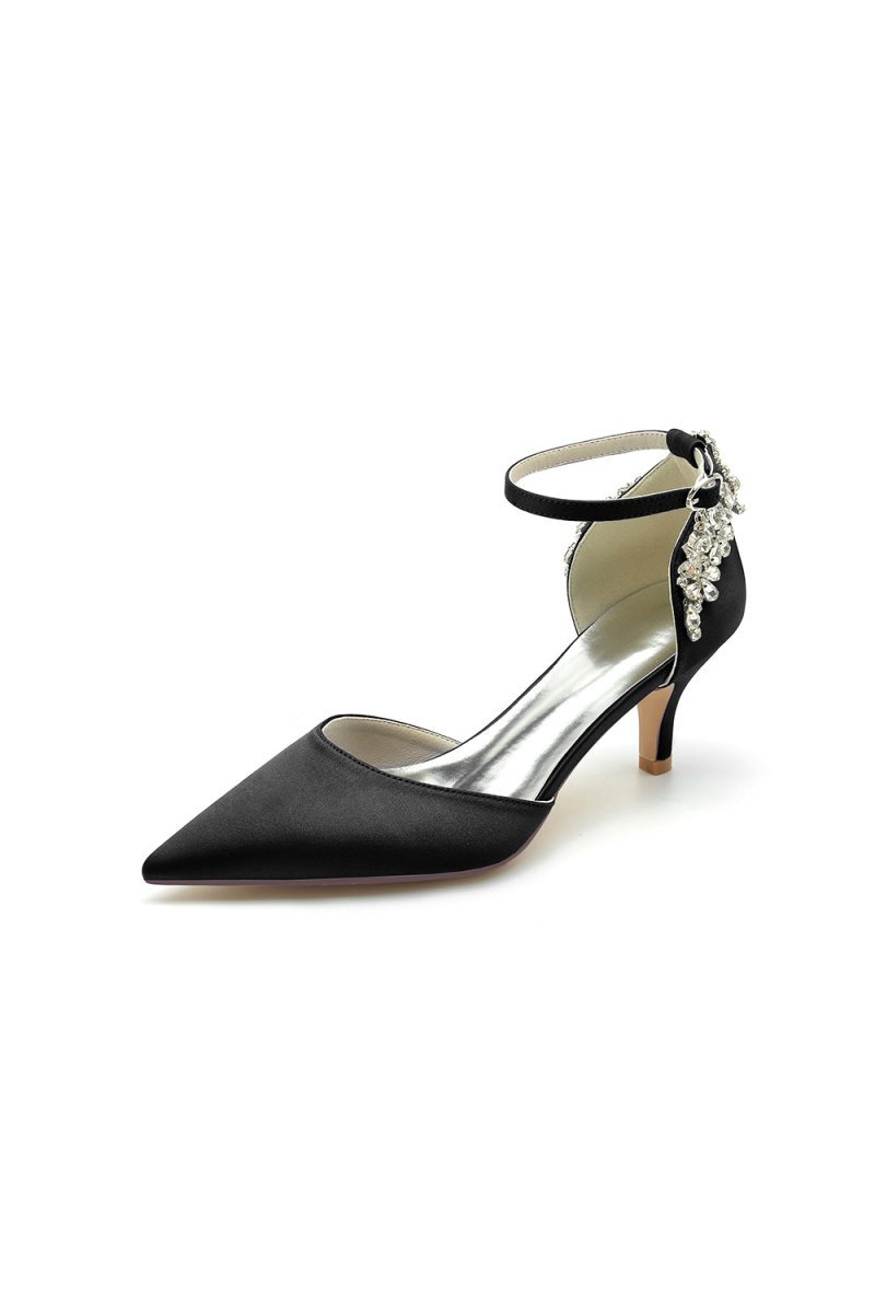 Beading Pointed Toe Ankle Strap High Heels - BOLODOO