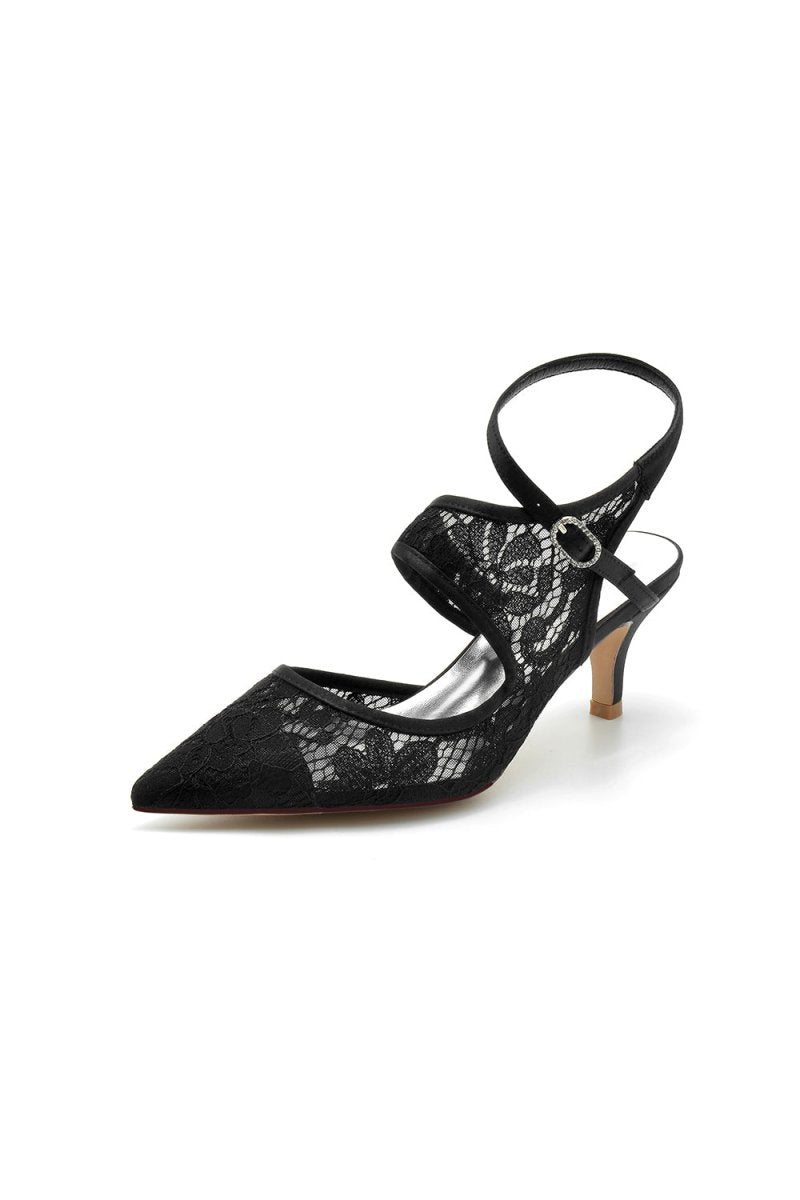 Lace Pointed Toe Ankle Strap High Heels - BOLODOO