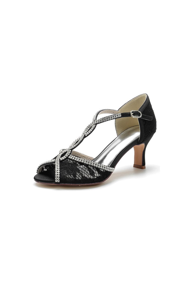 Ivory Leather Heels Adorned with Lace and Rhinestone Accents - BOLODOO