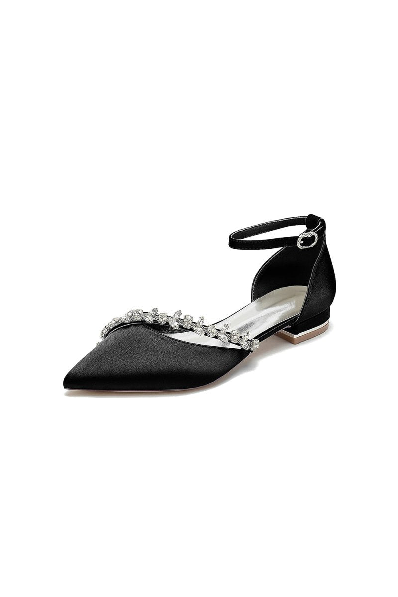Pretty Rhinestone Pointed Toe Ankle Strap Kitten Heels - BOLODOO