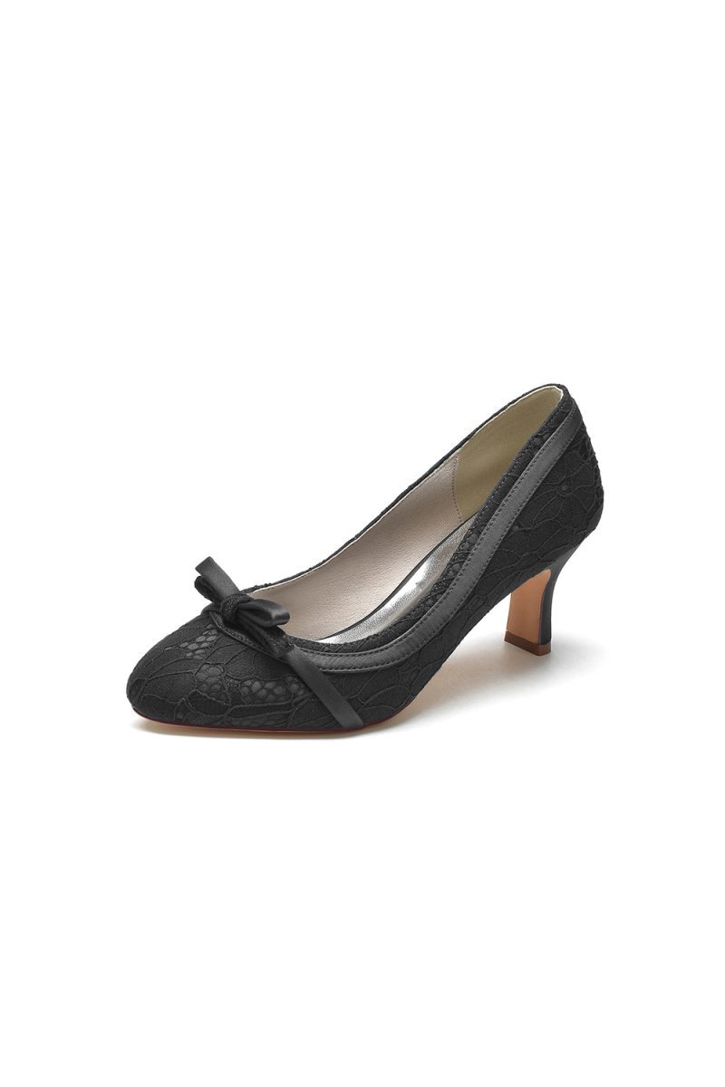 Chic Champagne Lace Formal Heels with Matching Bow - BOLODOO