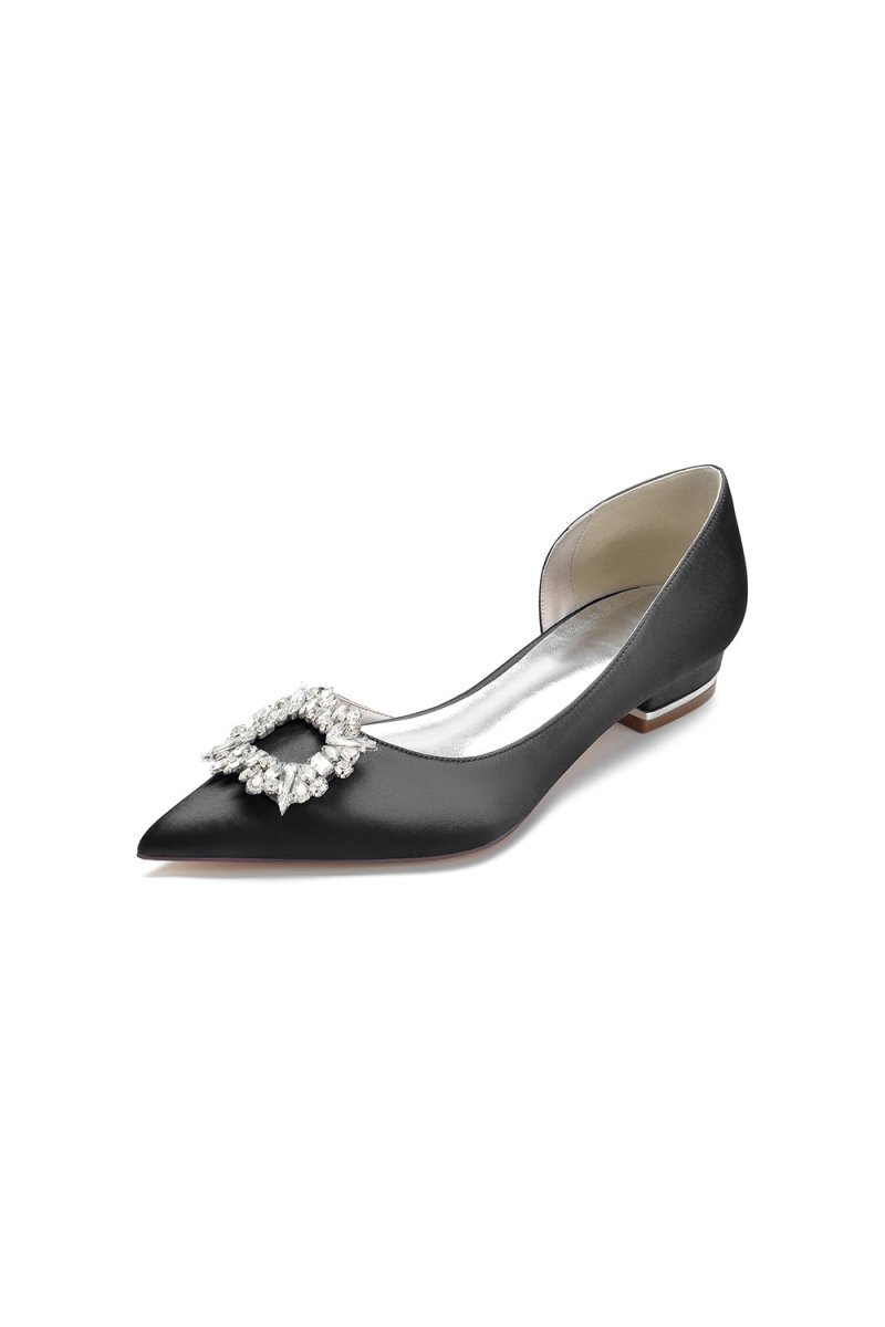 Satin Pointed Toe Kitten Heels With Rhinestone - BOLODOO