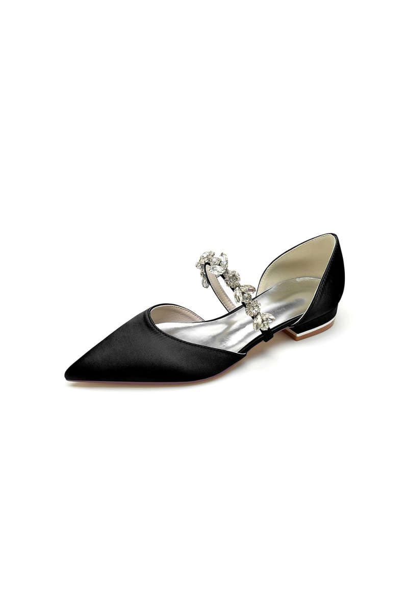 Rhinestone Pointed Toe Low Heels - BOLODOO