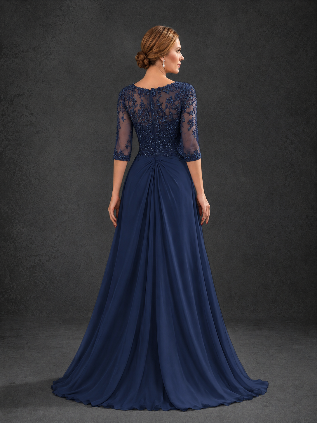 BOLODOO 9 22 4BD0338 Sweetheart Neck 3/4 Sleeve Floral Lace Illusion Bodice Chiffon A-Line Gown - 9.22 4BD0338