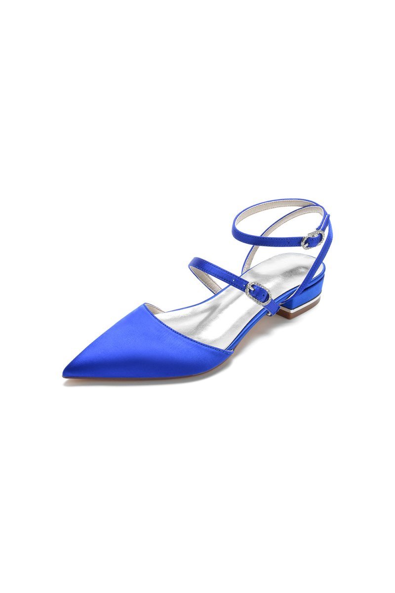 Simple Satin Pointed Toe Buckle Kitten Heels - BOLODOO