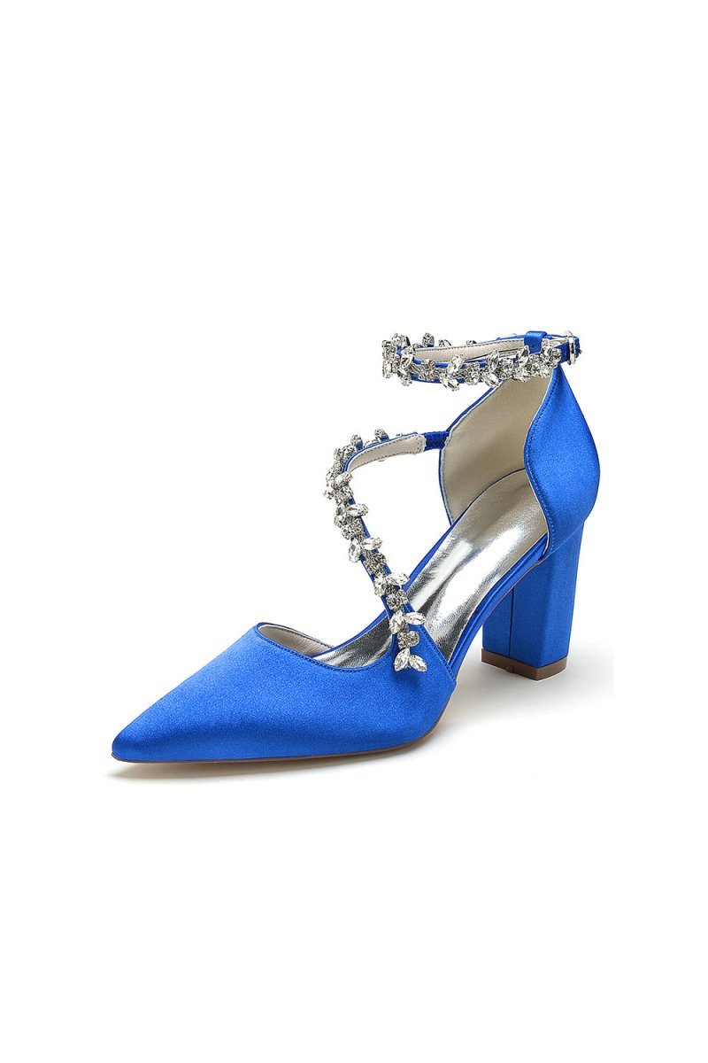 White Satin Pump with Silver Chain Accent - BOLODOO
