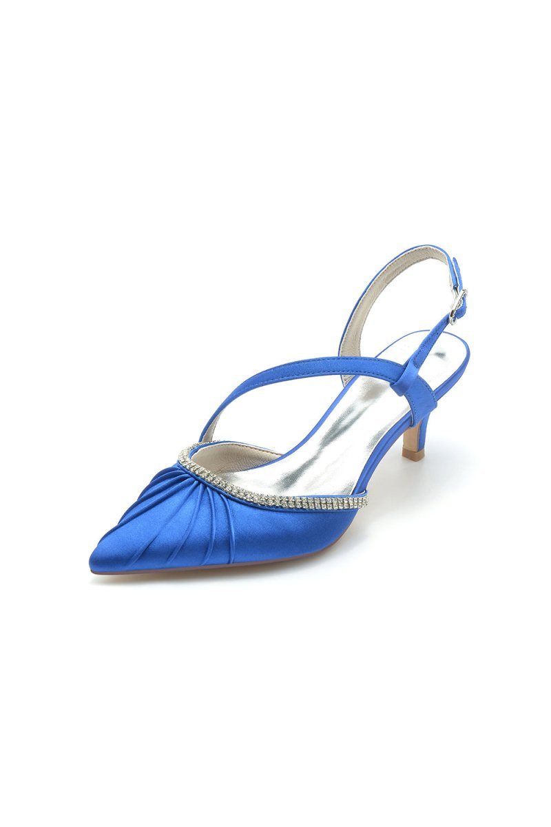 Satin Pointed Toe Slingback Heels with Rhinestone - BOLODOO