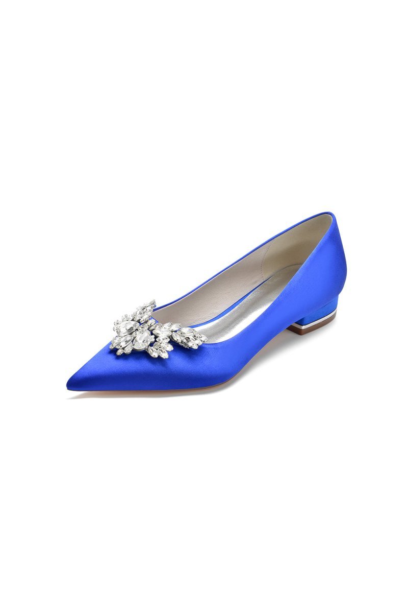 Satin Pointed Toe Rhinestone Kitten Heels - BOLODOO