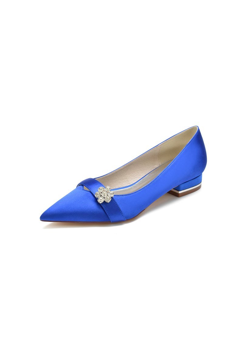 Satin Pointed Toe Floral Beading Kitten Heels - BOLODOO