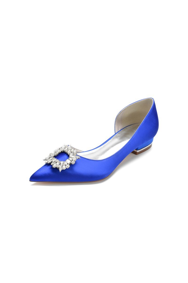 Satin Pointed Toe Kitten Heels With Rhinestone - BOLODOO