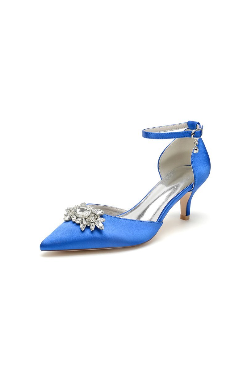Pointed Toe Rhinestone Kitten Heels - BOLODOO
