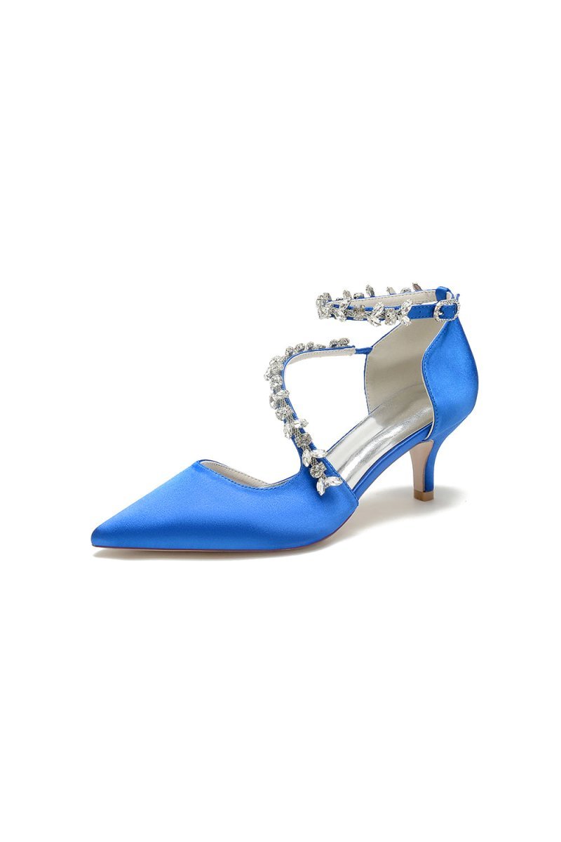 Pointed Toe Beading Ankle Strap High Heels - BOLODOO