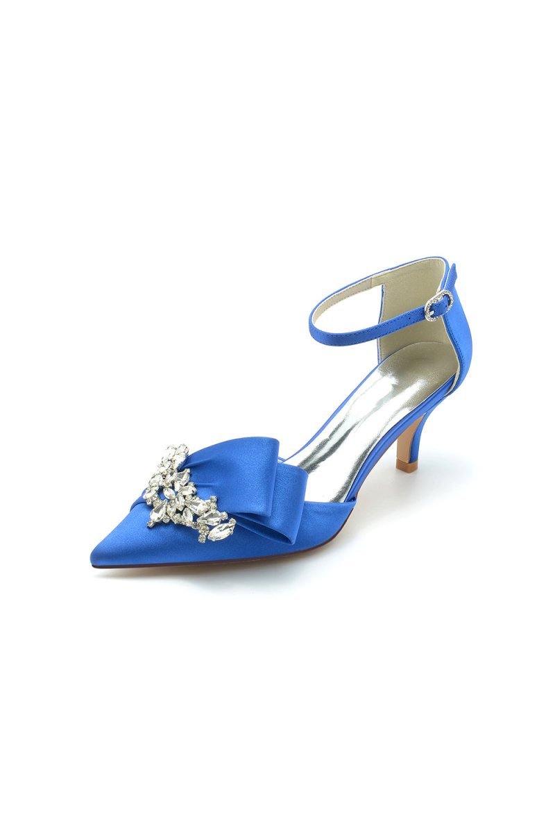 Rhinestone Pointed Toe Satin High Heels - BOLODOO
