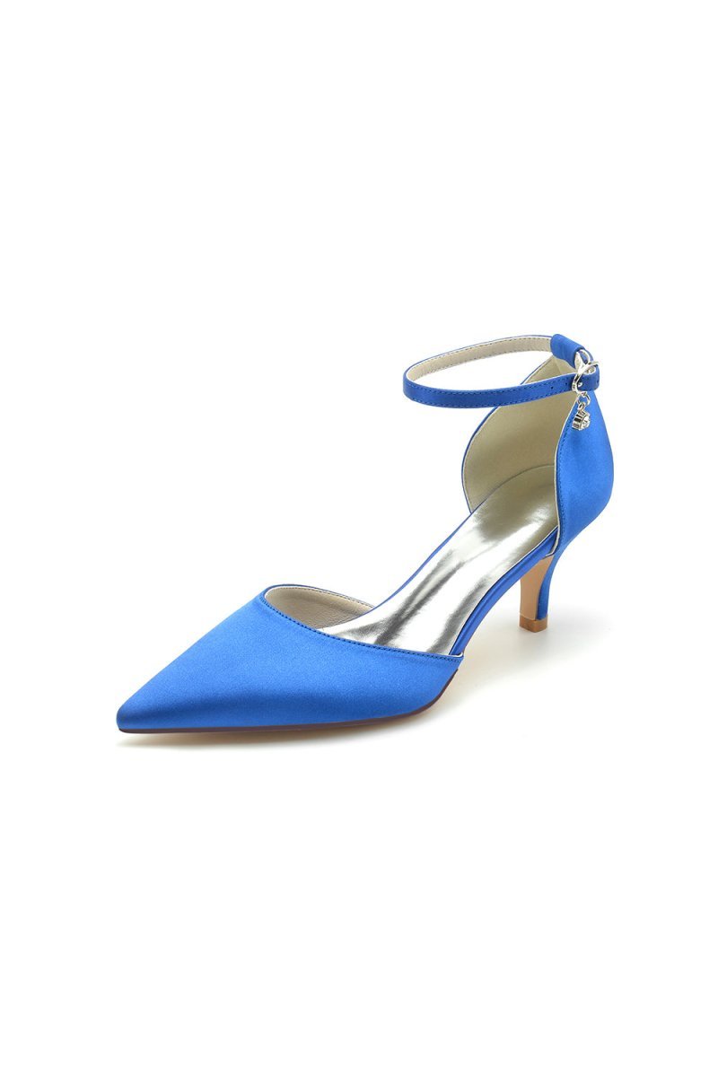 Simple Pointed Toe Satin Kitten Heels - BOLODOO