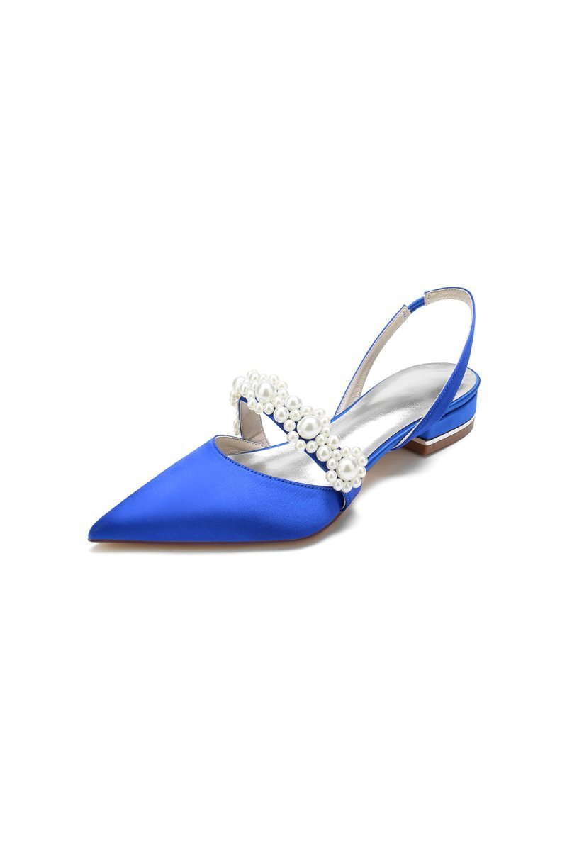 Satin Pointed Toe Pearl Kitten Heels - BOLODOO