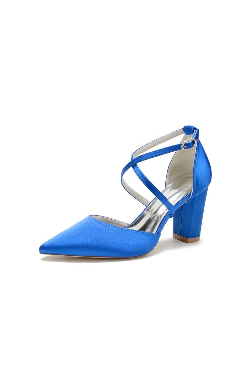 White Satin Pump with Cross - Strap and Metal Accent - BOLODOO