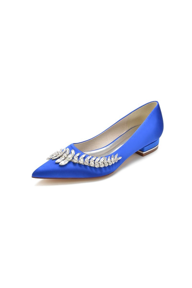 Satin Pointed Toe Beading Kitten Heels - BOLODOO