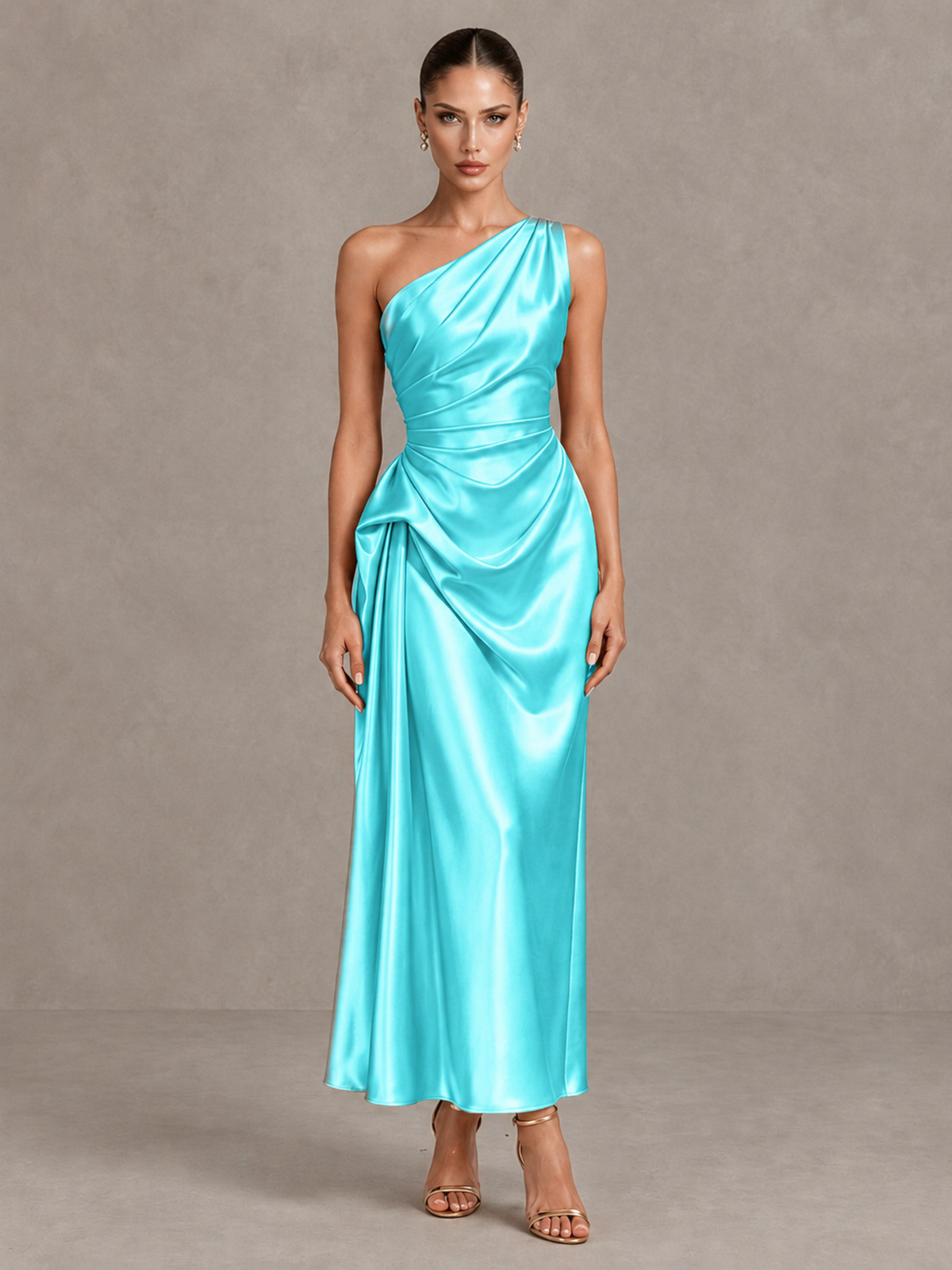 BOLODOO Aqua One Shoulder Satin Cocktail Dress with Draped A-Line Skirt - Aqua - Aqua_1