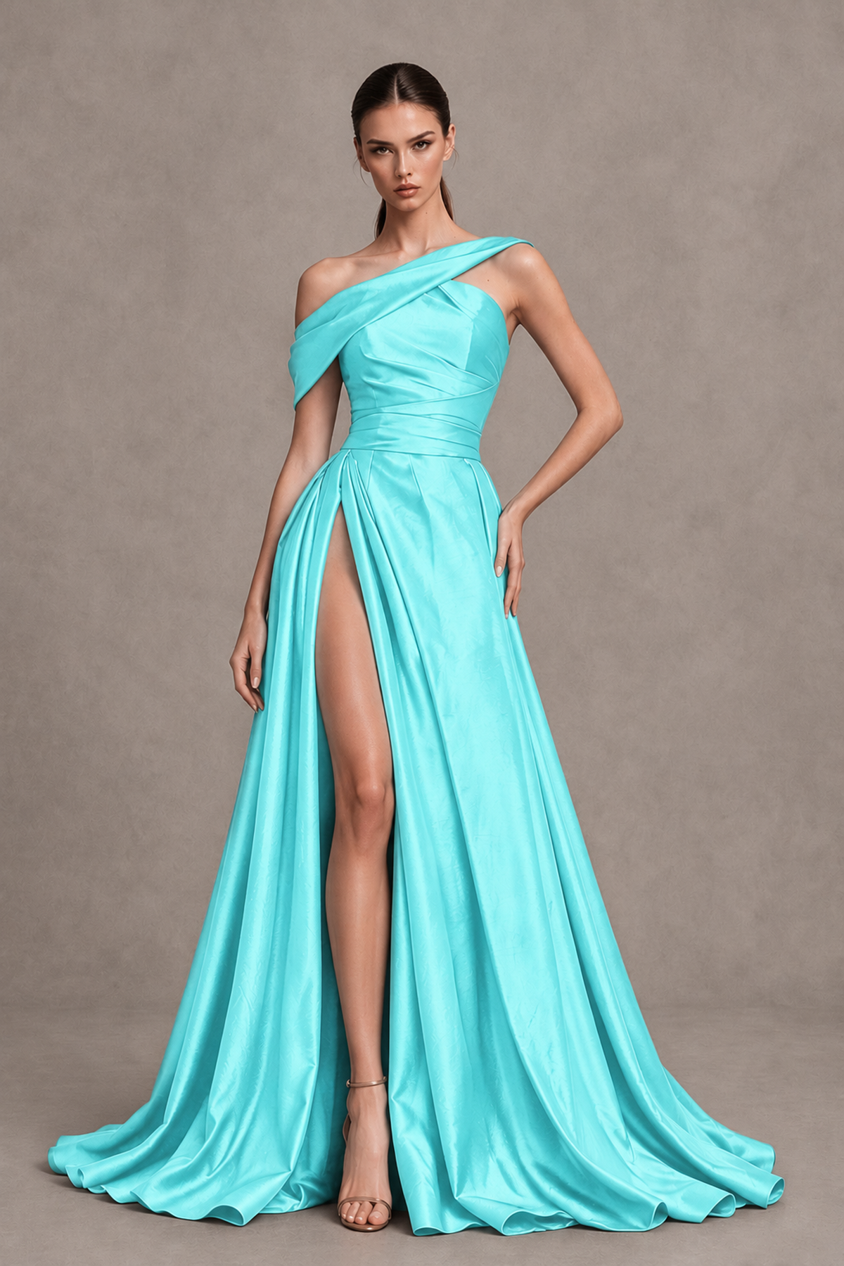 BOLODOO Aqua Asymmetric Satin-Look A-Line Prom Dress with High Slit - Aqua - Aqua_1