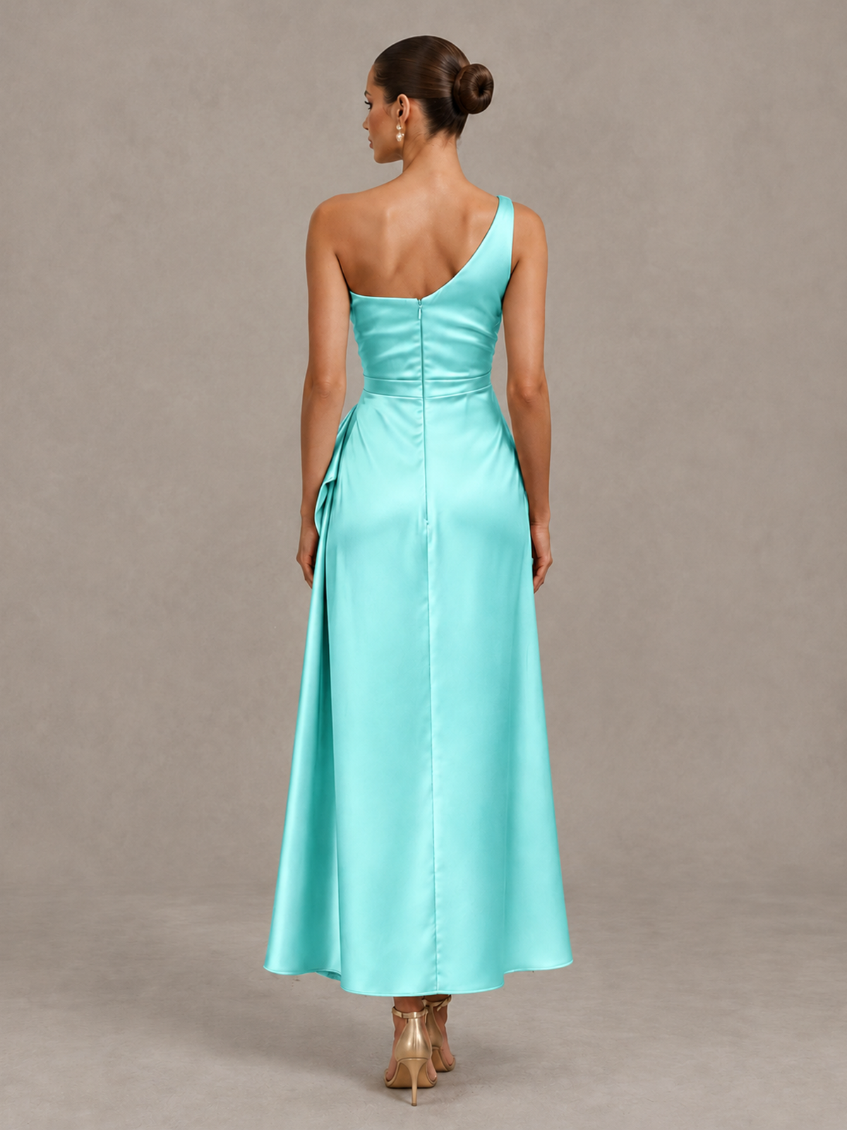 BOLODOO Aqua One Shoulder Satin Cocktail Dress with Draped A-Line Skirt - Aqua - Aqua_2