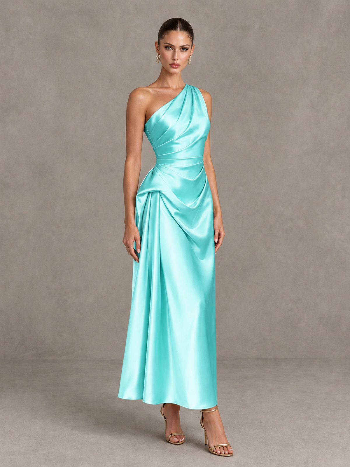 BOLODOO Aqua One Shoulder Satin Cocktail Dress with Draped A-Line Skirt - Aqua - Aqua_3