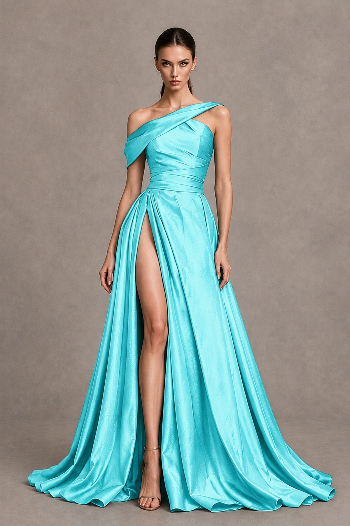 BOLODOO Aqua Asymmetric Satin-Look A-Line Prom Dress with High Slit - Aqua - Aqua_4