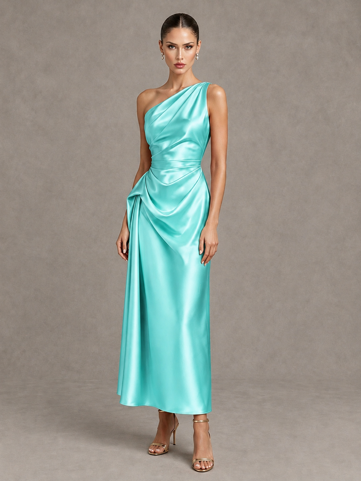 BOLODOO Aqua One Shoulder Satin Cocktail Dress with Draped A-Line Skirt - Aqua - Aqua_4