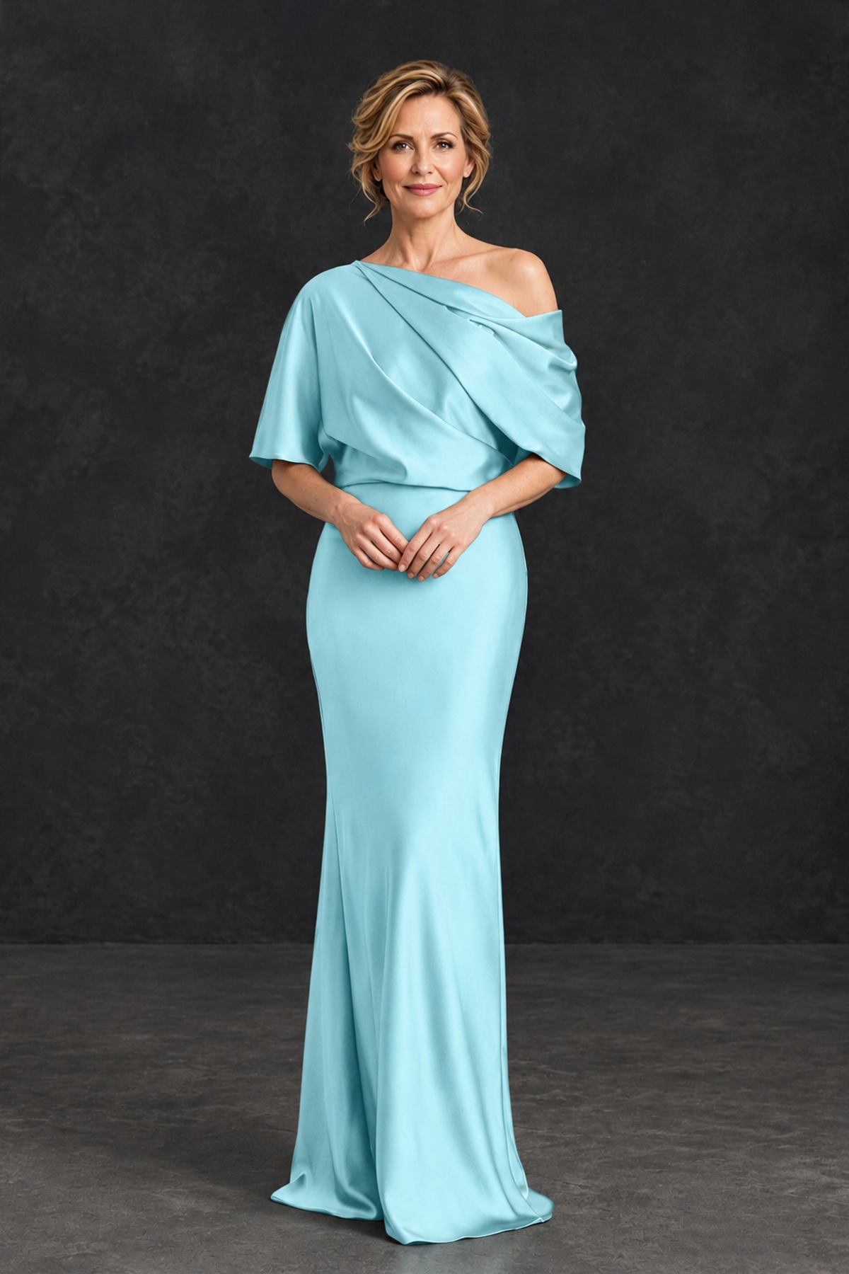 BOLODOO Aqua Blue Satin Asymmetric Mother of the Bride Dress - Aqua Blue - Aqua Blue_1