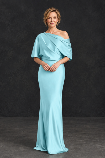 BOLODOO Aqua Blue Satin Asymmetric Mother of the Bride Dress - Aqua Blue - Aqua Blue_1