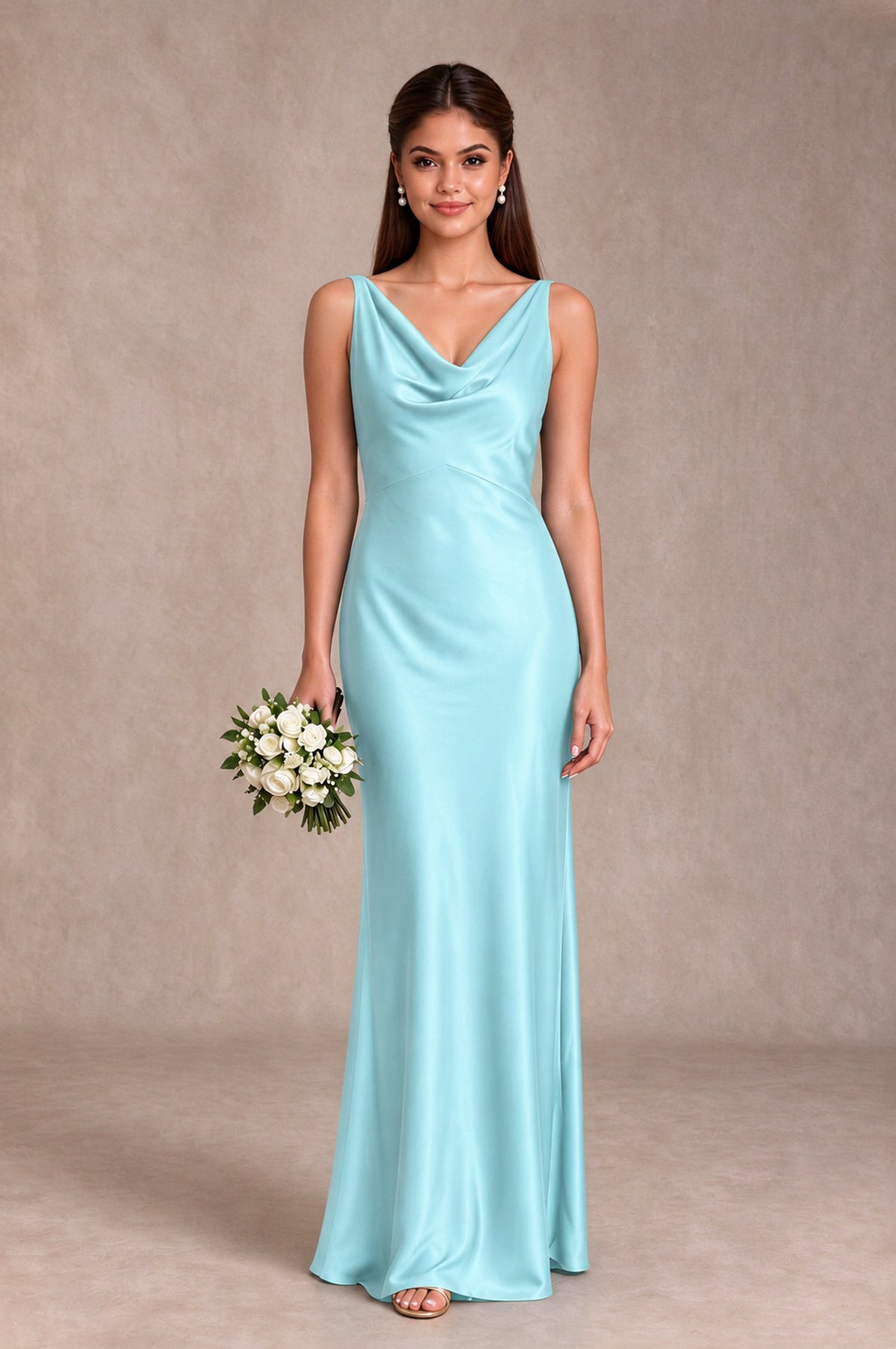 BOLODOO Aqua Blue Cowl Neck Open Back Satin Bridesmaid Dress - Aqua Blue - Aqua Blue_1