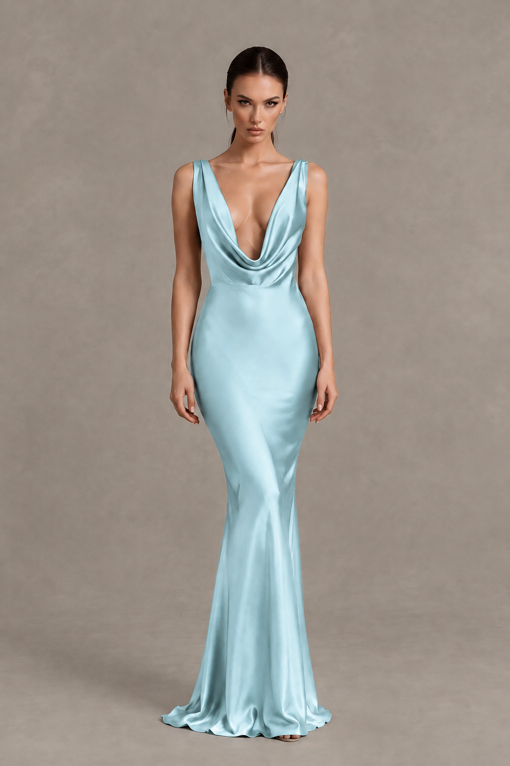 BOLODOO Aqua Blue Cowl Neck Backless Satin Mermaid Evening Dress - Aqua Blue - Aqua Blue_1