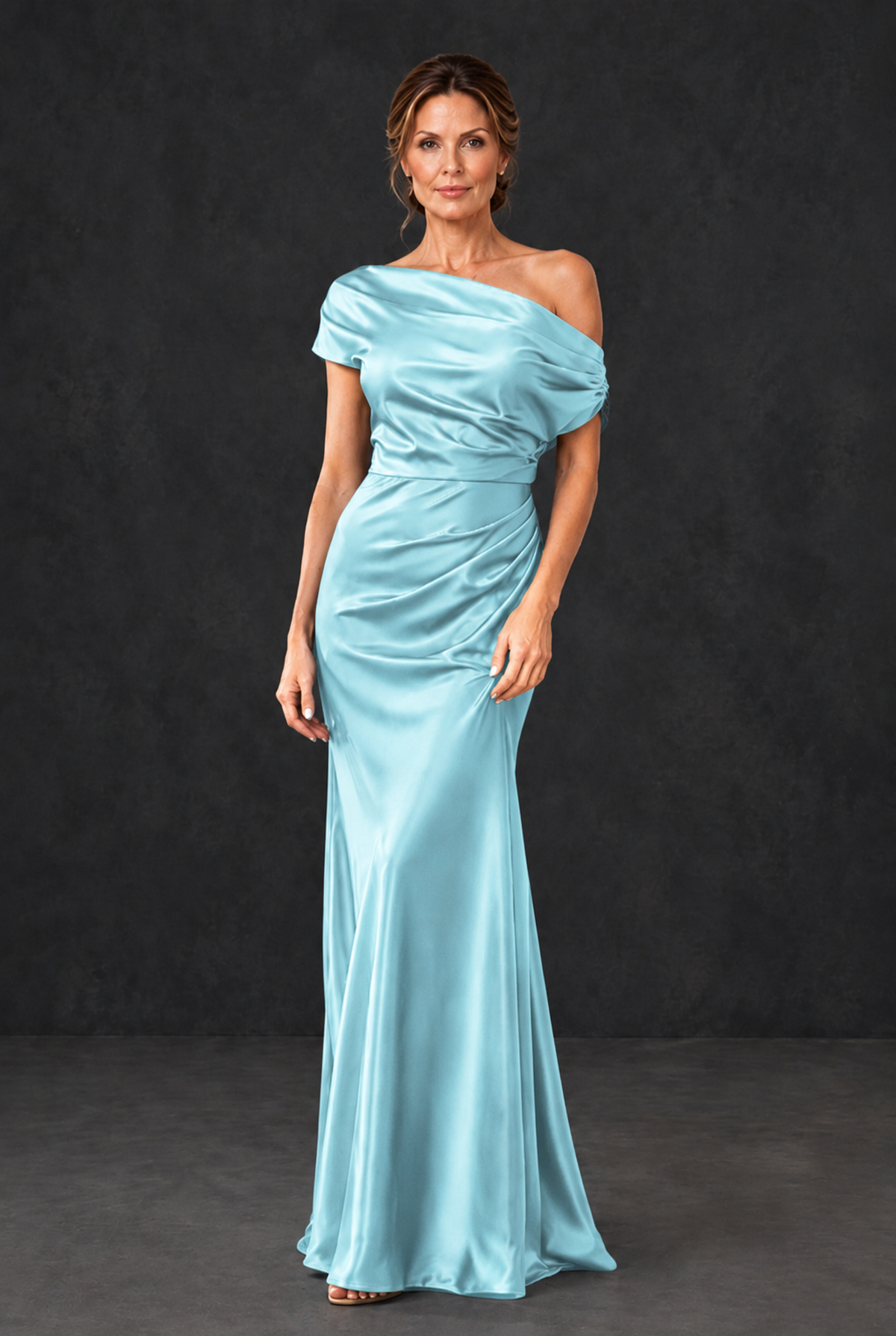 BOLODOO Aqua Blue Asymmetric Ruched Mother of the Bride Dress - Aqua Blue - Aqua_Blue_1