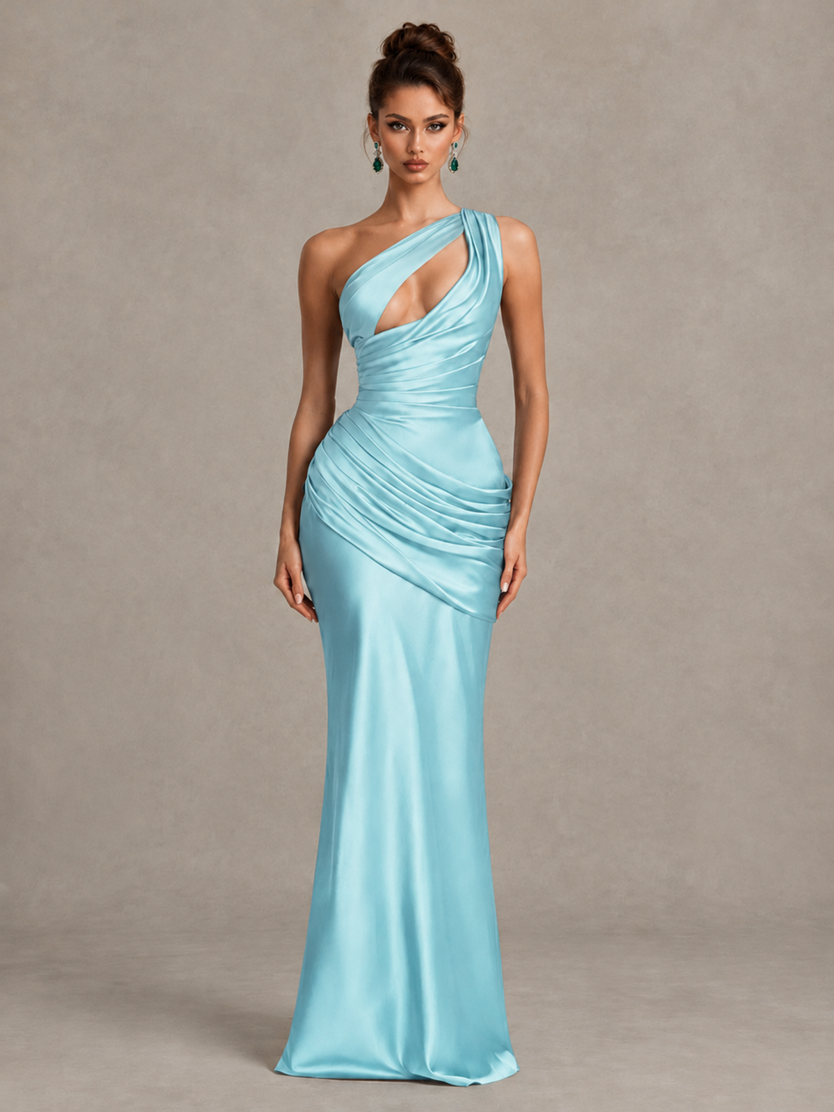 BOLODOO Aqua Blue One-Shoulder Cutout Satin Mermaid Prom Dress - Aqua Blue - Aqua Blue_1
