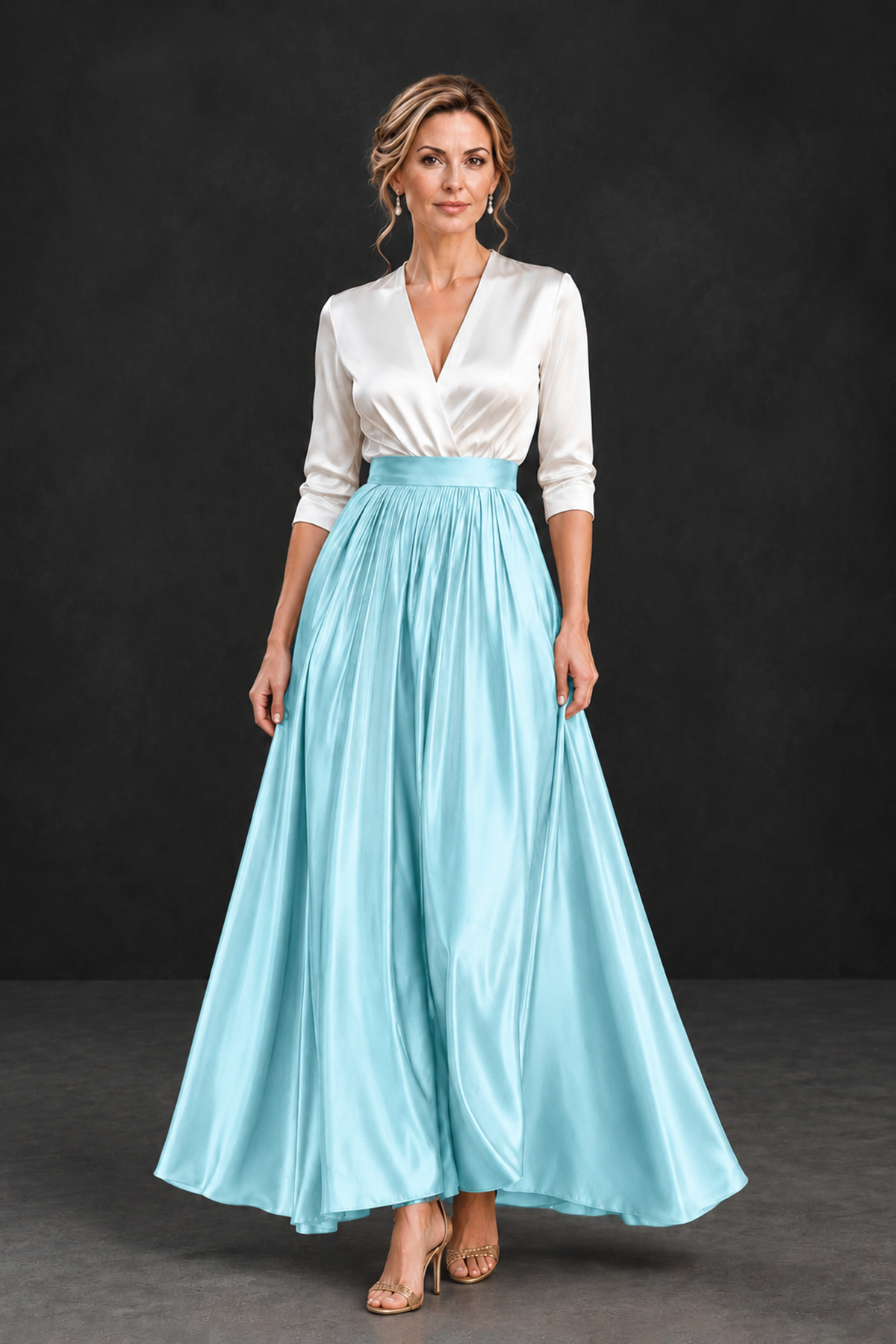 BOLODOO Aqua Blue and White V-Neck A-Line Mother of the Bride Dress - Aqua Blue - Aqua Blue_1