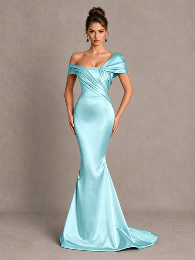 BOLODOO Aqua Blue Off-Shoulder Satin Mermaid Prom Dress - Aqua Blue - Aqua Blue_1