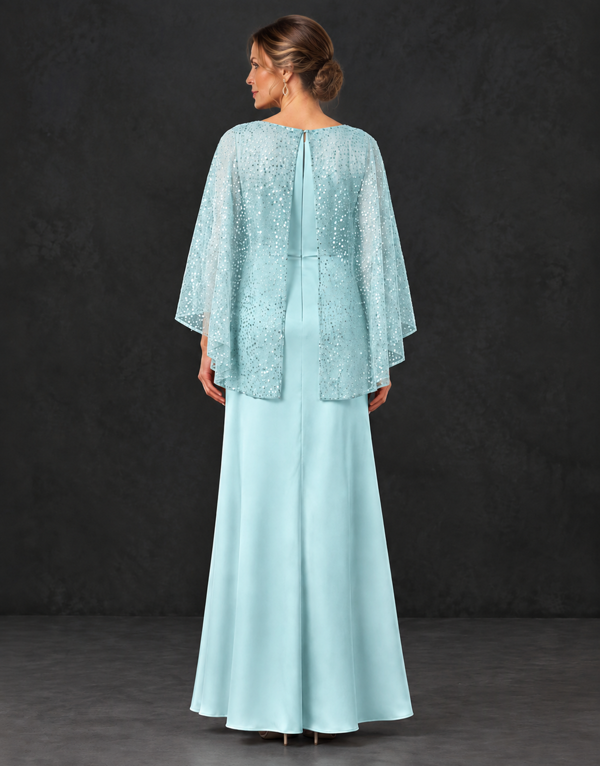 BOLODOO Aqua Blue Sparkle Cape Sleeve Mother of the Bride Dress - Aqua Blue - Aqua_Blue_2