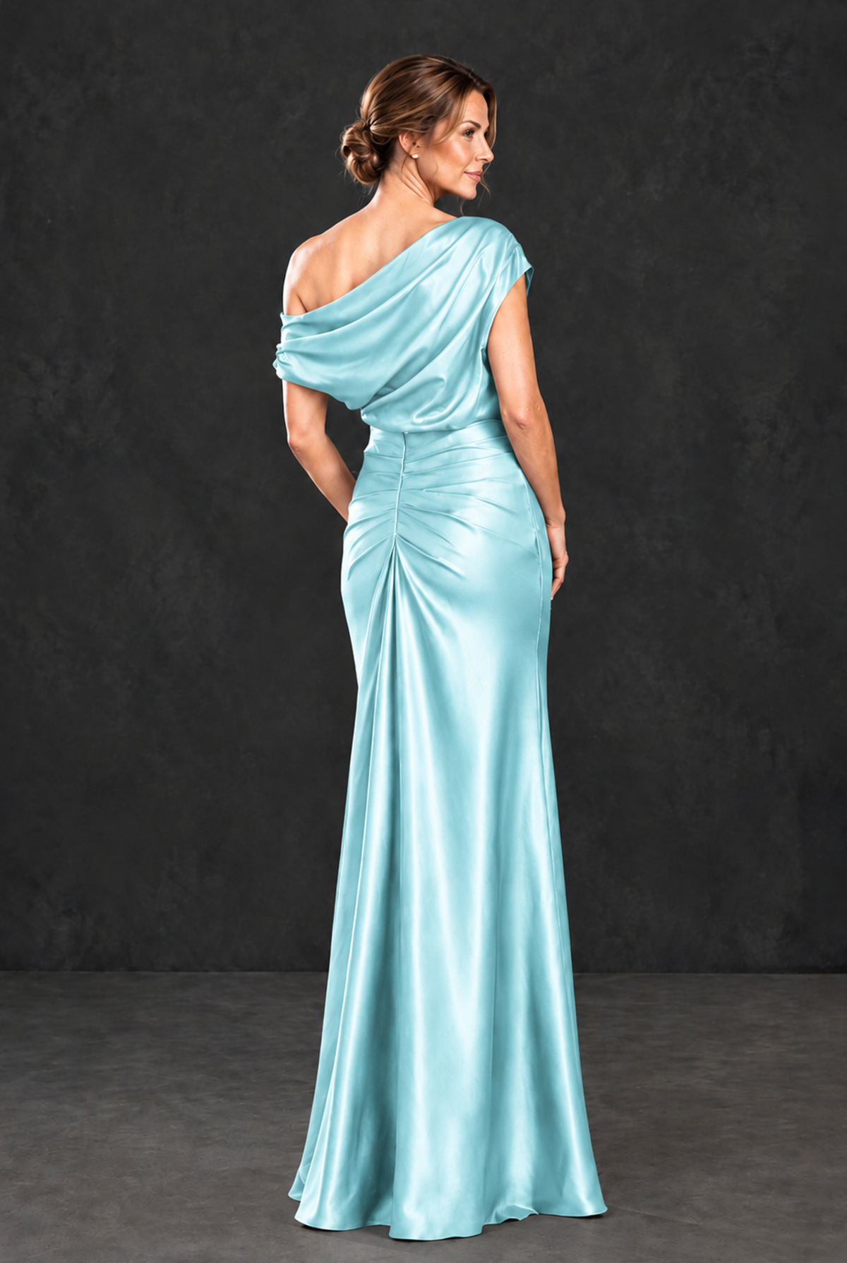 BOLODOO Aqua Blue Asymmetric Ruched Mother of the Bride Dress - Aqua Blue - Aqua_Blue_2