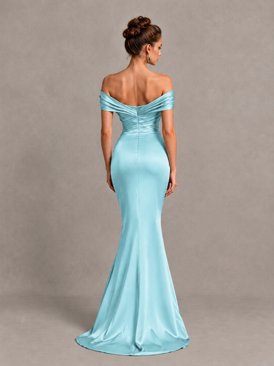 BOLODOO Aqua Blue Off-Shoulder Satin Mermaid Prom Dress - Aqua Blue - Aqua Blue_2