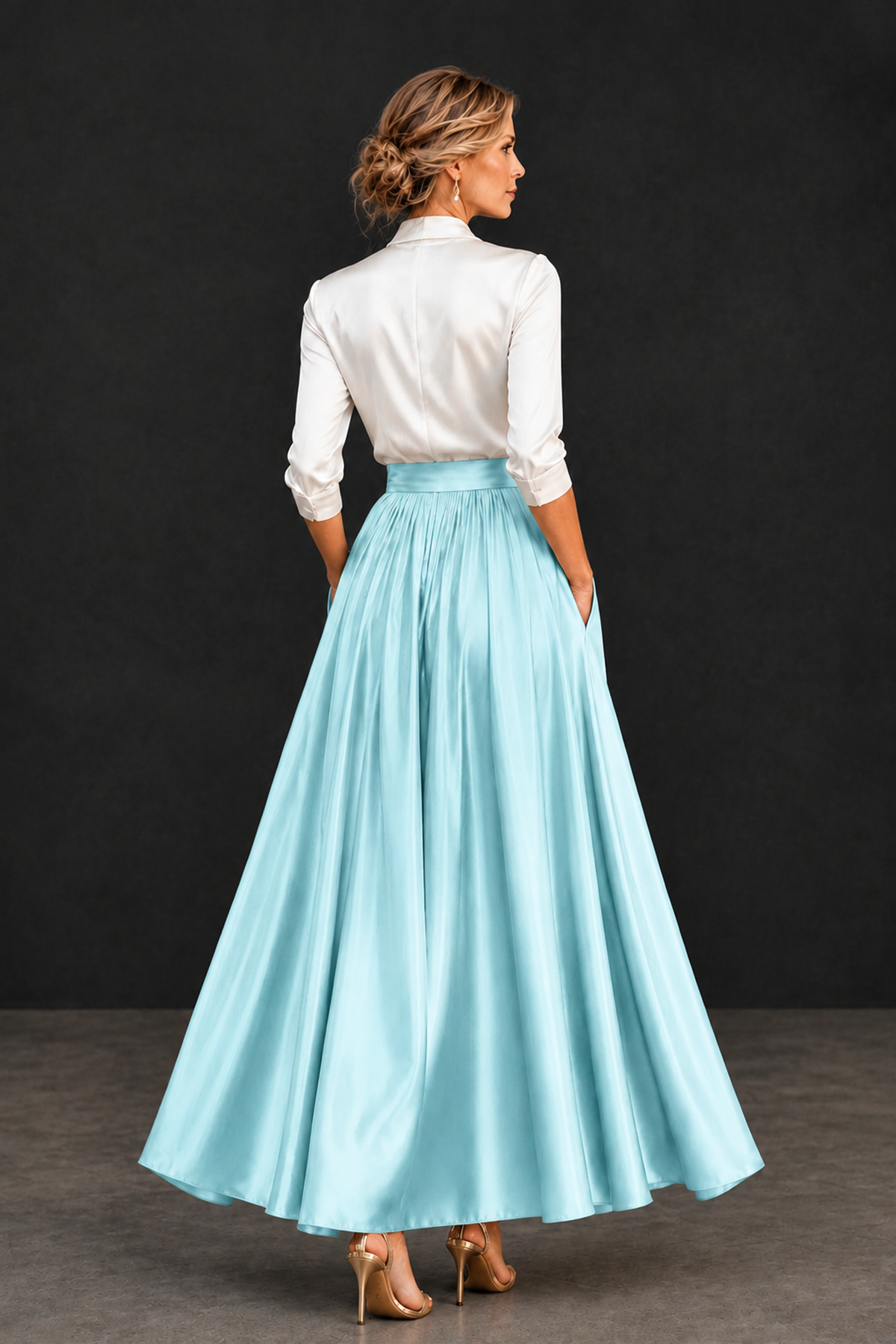 BOLODOO Aqua Blue and White V-Neck A-Line Mother of the Bride Dress - Aqua Blue - Aqua Blue_2
