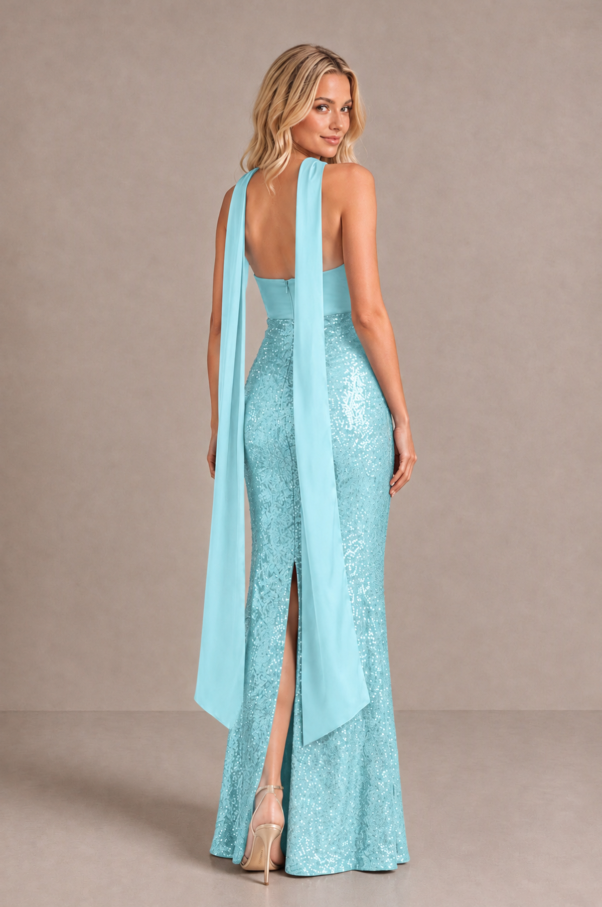 BOLODOO Aqua Blue Strapless Sweetheart Evening Dress with Scarf - Aqua Blue - Aqua_Blue_2